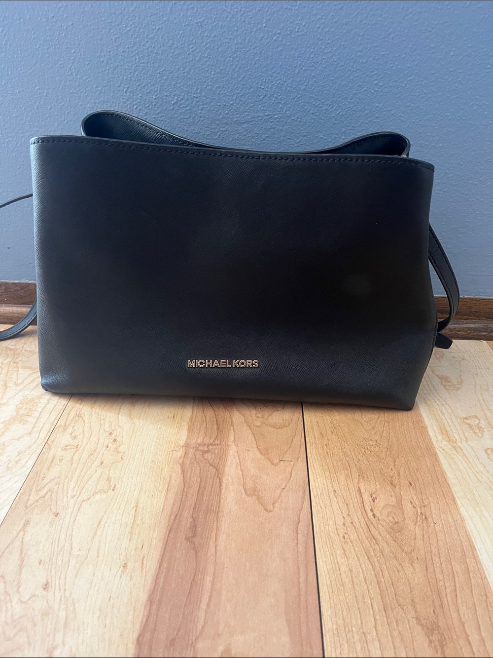 Michael Kors Black Leather Shoulder Crossbody with Gold Logo
